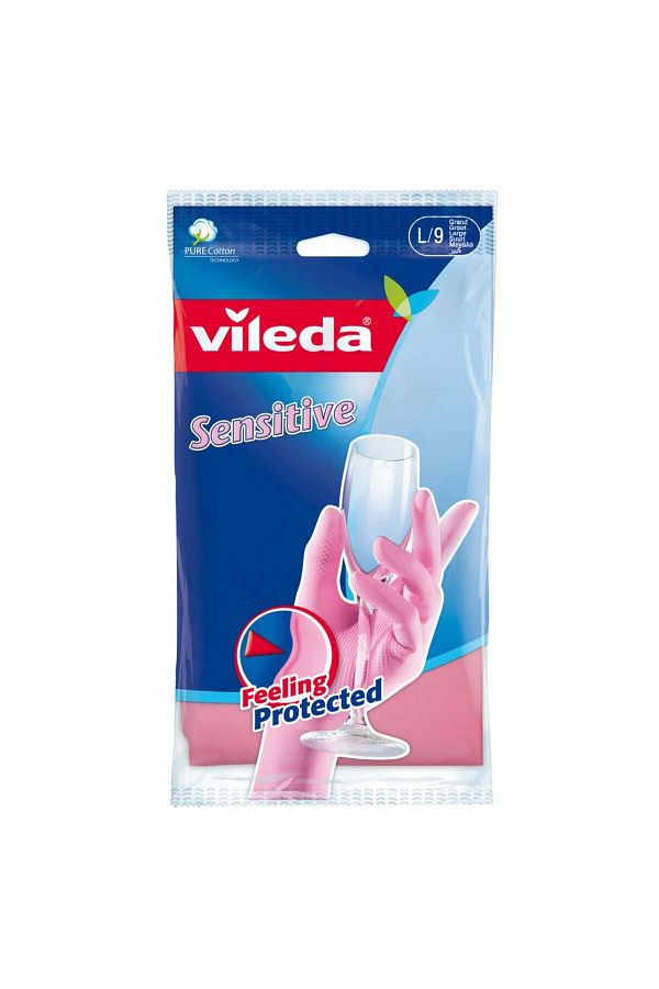 Vileda-Sensitive Gloves Large Size – 1 Pair – Latex Cleaning Gloves 8–8.5 Size 1