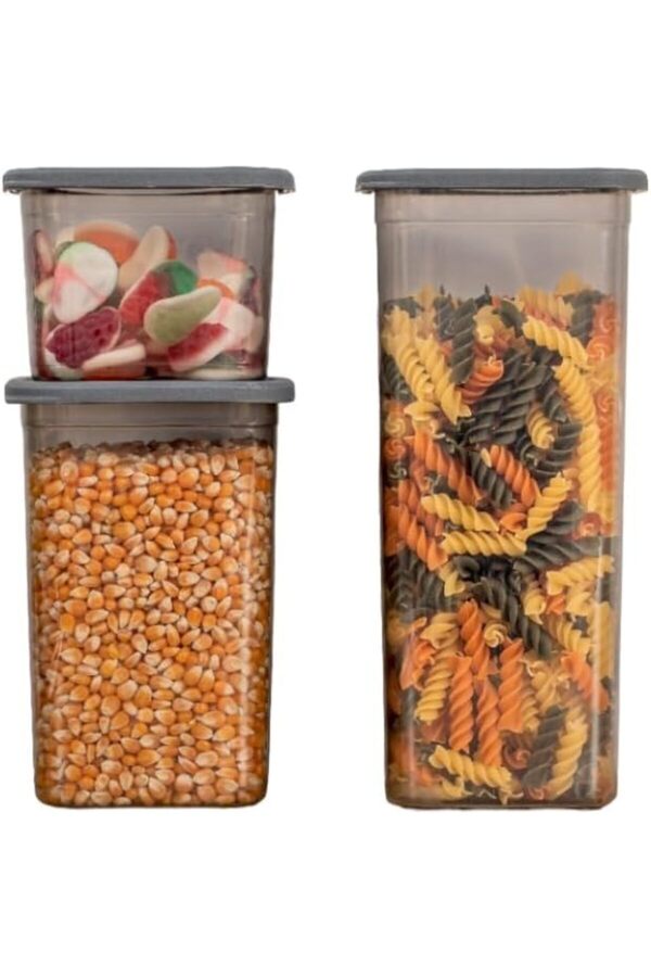 AC BOX-Set of 3 Square Food Storage Containers with Leakproof Lid 650ml - 1300ml - 1900ml Anthracite Ac Box 8619 1