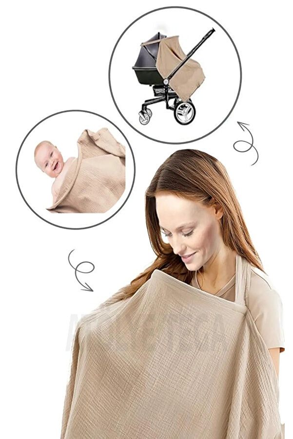 TEGA 100% Pamuklu Organik 2 Katlı Balenli Müslin Emzirme Önlüğü – 65x100 cm, Nefes Alabilir