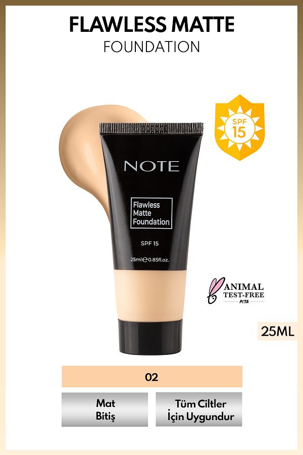 NOTE-Flawless Matte Foundation Spf 15 Intense Coverage Matte Finish Foundation - 02 Medium 1