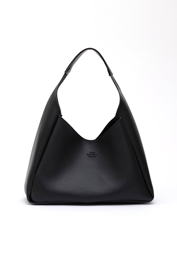 Shaka Siyah SHK19 Suni Deri, Çıtçıtlı, Tek Bölmeli, Fermuarlı Makyaj Çantalı, El, Kol ve Omuz Çantası