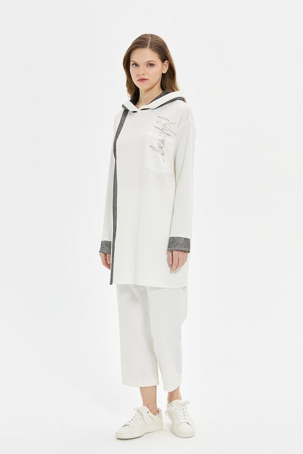 Esswaap-Mesh Hood Detailed Tunic Ecru 1