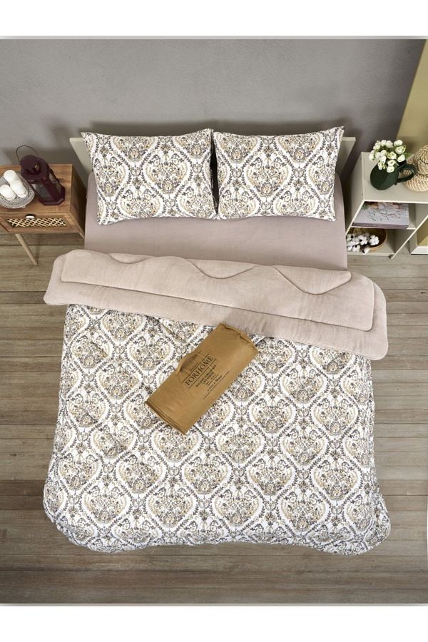 Sudem Home Collection-Double Double Sided Luxury Welsoft Elite Quilt Soft Fleece Quilt and Pillow Case Aksu Beige 1
