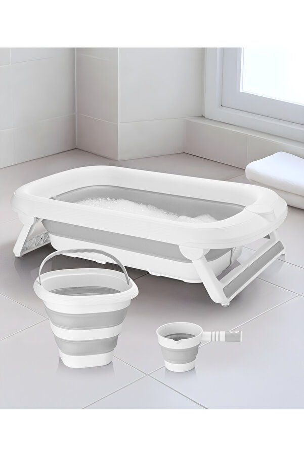 Zuu Baby Aqua Nest Bebek Küveti Lüks 3 Lü Set Katlanır 45 Litre Gri