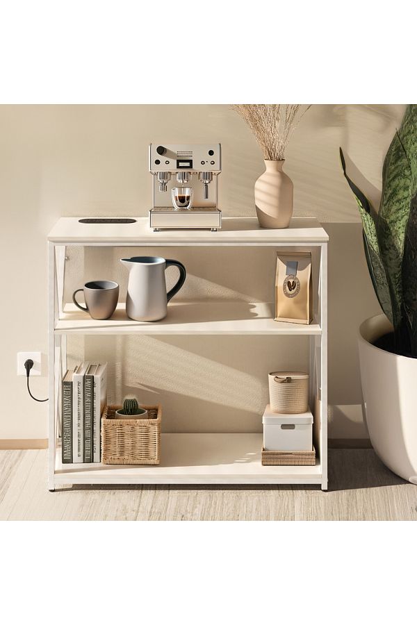 AGD-Adjustable 3-Tier Console Table with Charging Base and Storage Shelf, 100×35×90 cm, White 1