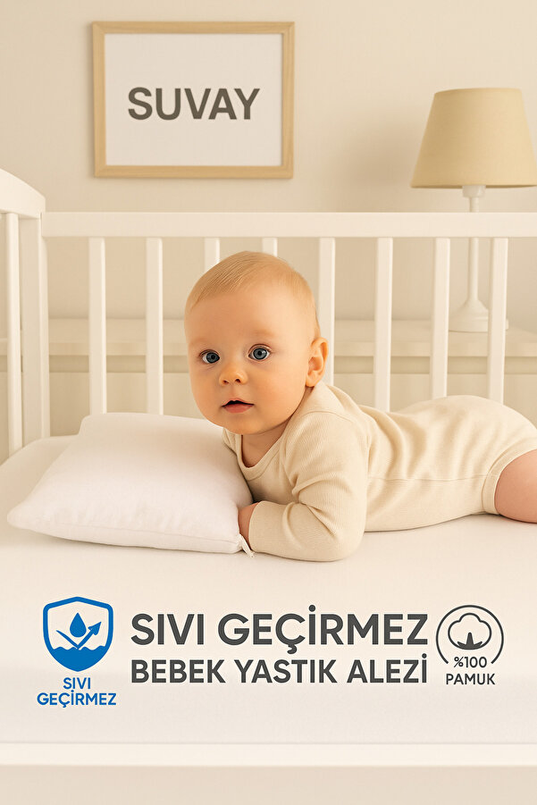 SUVAY %100 Pamuklu Su Sıvı Geçirmez Bebek Kafa Yastığı Alezi Fermuarlı 35x45 cm Bebek Yastık Alezi Kılıfı