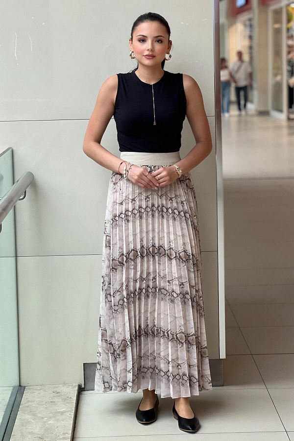sentez giyim-Synthesis Patterned Pleated Skirt 1