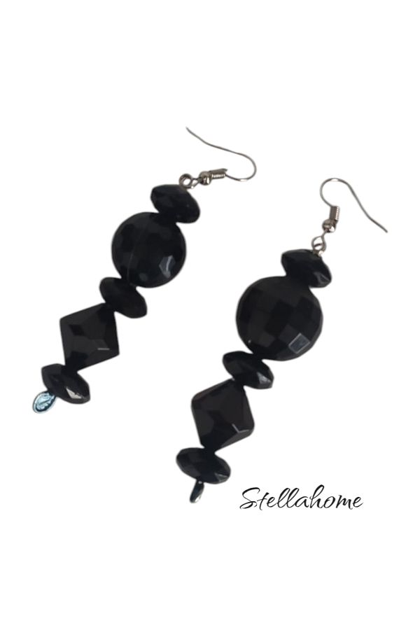 Bujiteri-Black Self-Luminous Beads with Cloth Dangle Earrings with Black Magnet Square Box 1