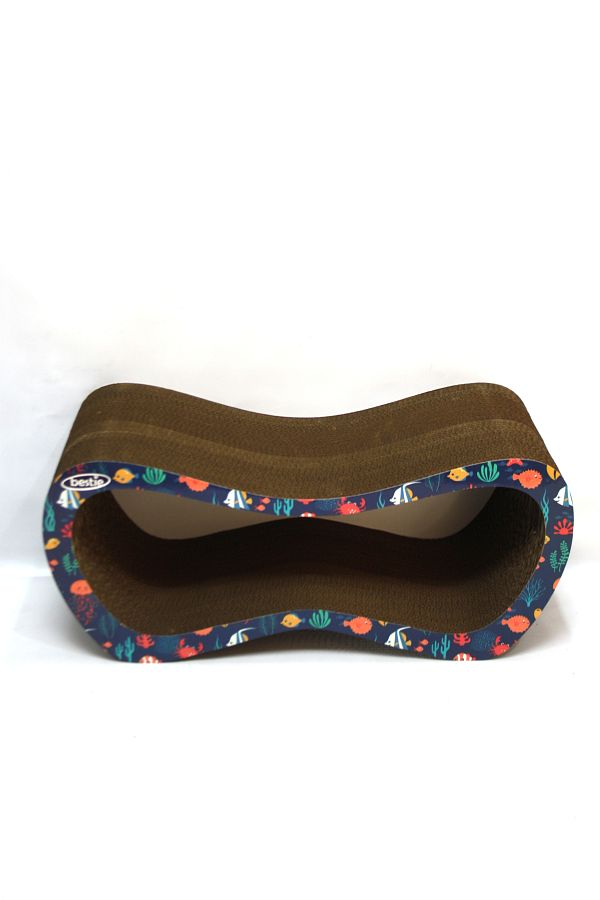 Bestie-Cat Scratching Sofa Cardboard Cat Scratching Horizontal Scratching - Large (59X24X26 cm) - Fish Pattern 1