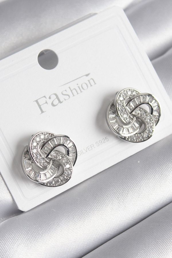 MBB ETİCARET-Brass Silver Color Zircon Stone Spiral Model Women's Earrings - TJ-BKP8616 1