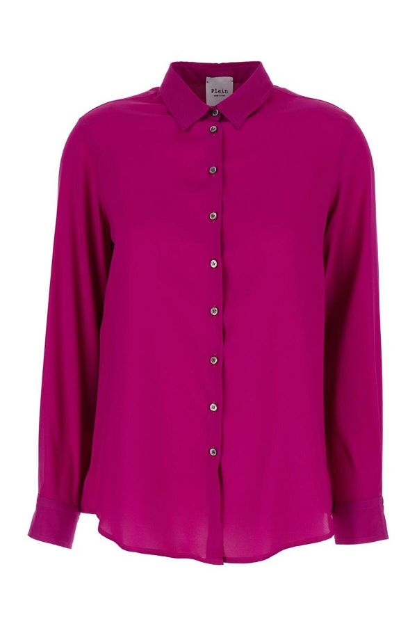 PLAIN-Fuchsia Relaxed Shirt With Mother-Of-Pearl Buttons In Satin Woman 1