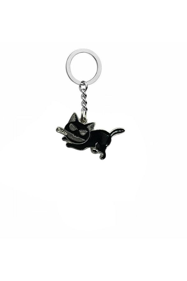 Herşey Nota-Unisex Keychain with Black Cat Figure with Blade Crawling Pose – Daily Reflection of Gothic and Rebellious Spirit 1