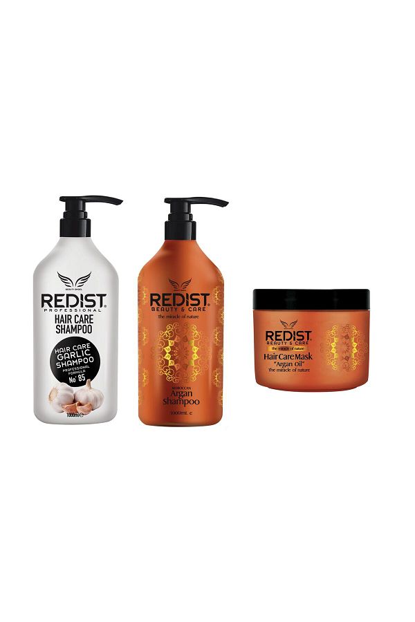 Redist-Pachet Redist:Sampon cu usturoi 1000 ml, Sampon cu ulei de argan 1L si Masca cu ulei de argan 500 ml 1