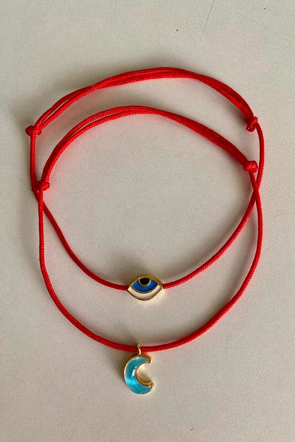 Shepidi-2-Piece Red Rope Anklet with Moon and Eye Figures, Slide Lock Braid 1