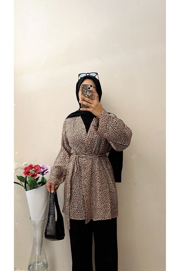 DİLEKBUTİK-Leopard Linen Summer Kimono 1