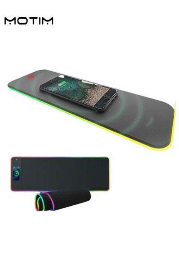 MOTIM-Gaming Mouse Pad with Wireless Fast Charge 15W LED Mouse Mat Non-Slip Rubber Base Extended MousePad 1