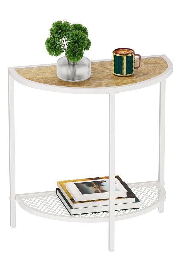 sharpdo-2-Tier Semi-Circular Side Table Coffee Table with Adjustable Legs 1