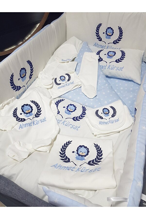 bebek_iklimi İsimli Nakış İşlemeli Erkek Hastane Çıkışı - 10 Parça Yenidoğan Seti