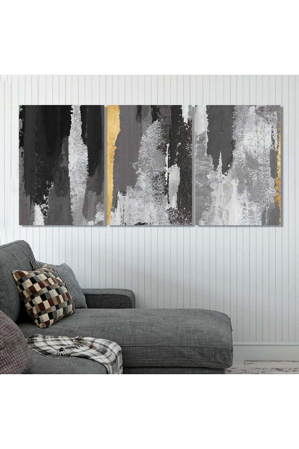 Marktna-Three modern canvas paintings - abstract design with wooden frame (hidden) 1