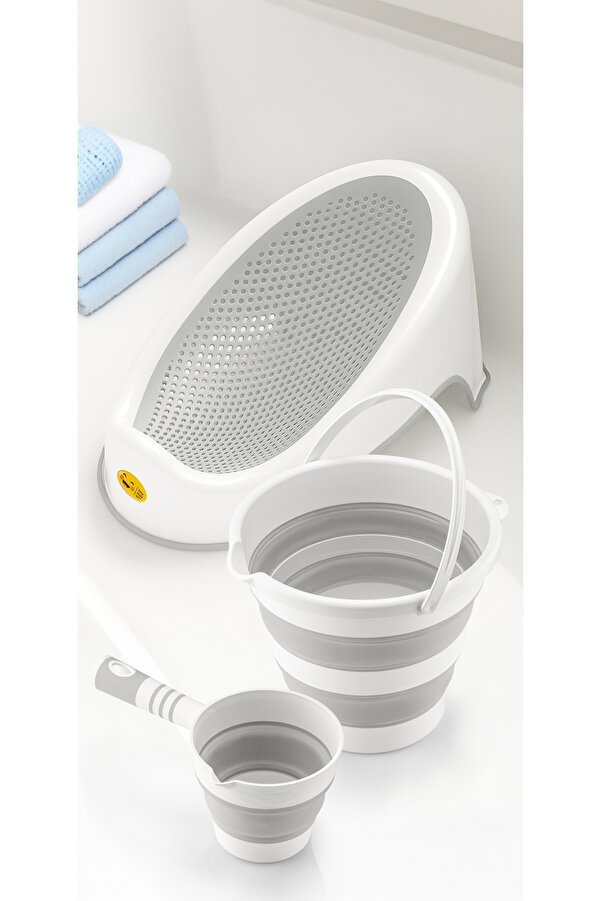 Zuu Baby Soft Bebek Küveti 3 lü Set– Silikon Fileli Bebek Besleme Yıkama Banyo Küveti Bebek Banyo Oturağı