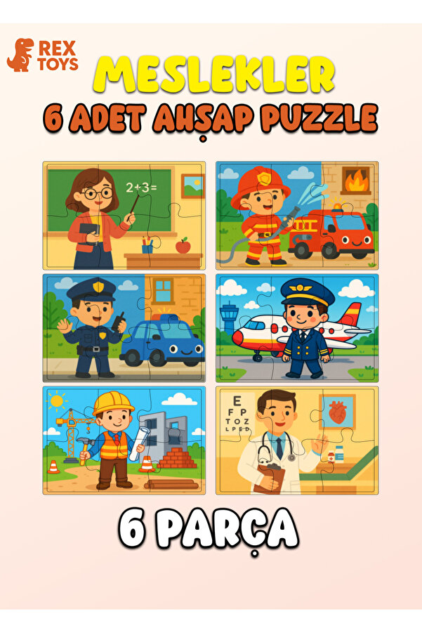 Rex Aksesuar Meslekler Temalı Eğitici Ahşap Puzzle | İtfaiyeci, Polis, Doktor ve Daha Fazlası – 3-6 Yaş