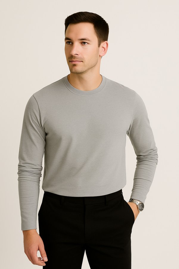 Generic Brands 5725 Men's Premium Soft Touch Gray Long Sleeve Top Featuring Classic Crew Neckline Sweatshirt