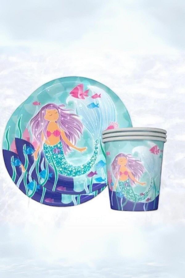 Le Mabelle-Multicolored Mermaid Themed Set of 8 Plates and Cups 1