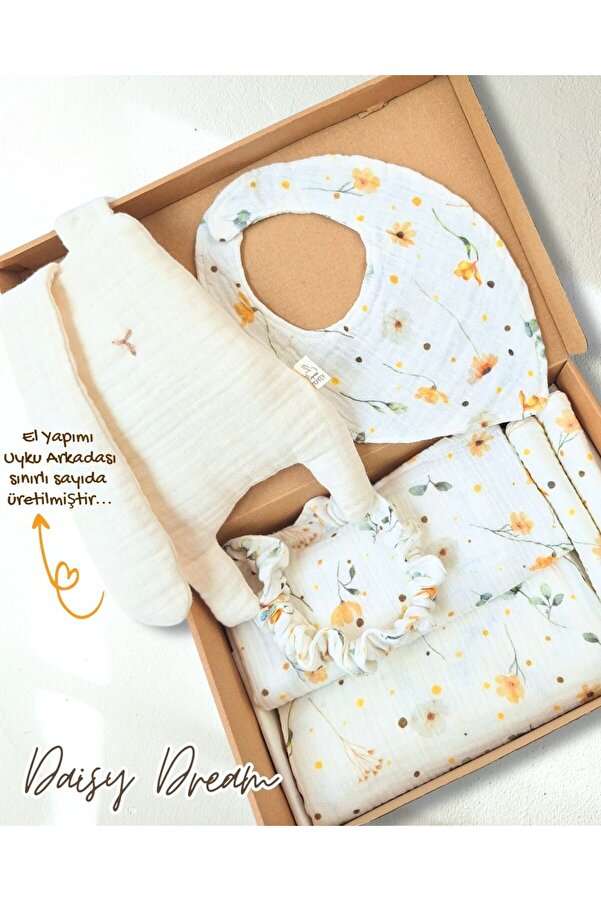 Momfey Organics Daisy Dream Yenidoğan Müslin Hediye Kutusu Emzirme Örtüsü Önlük Müslin Battaniye