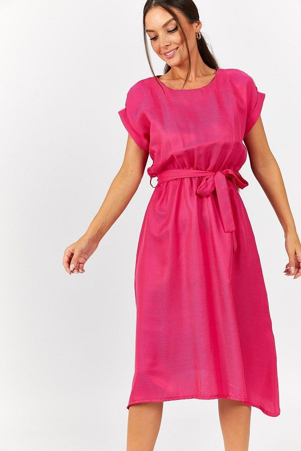 armonika-Rochie de damă cu cravată elastică în talie fucsia ARM-18Y001120 1
