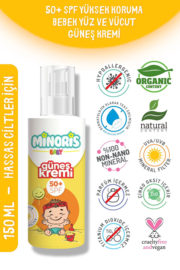 Minoris Baby Organik Güneş Kremi 50 Spf Vegan Çinko Oksit Bazlı