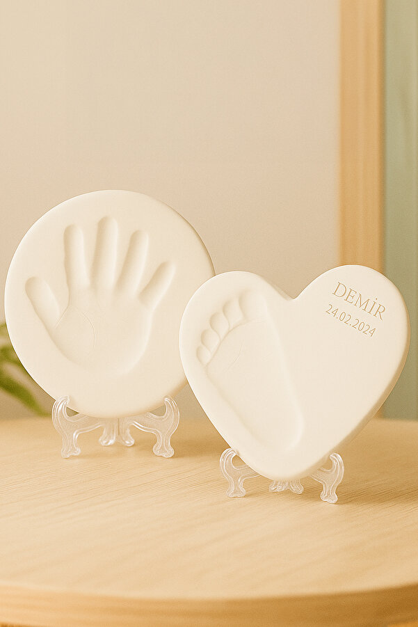 Moky Design Yenidoğan El Ayak İzi Seti Anı Kiti, Kişiye Özel Kil Hatırası (2 Adet), Bebek ve Yeni Anne Hediyesi