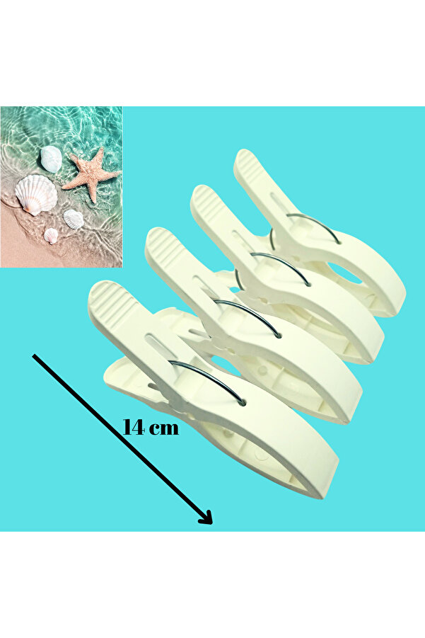 Genel Markalar Beyaz 4'lü Plaj Havlusu Şezlong Sabitleyici Halı Asma Mandalı Havlu Tutucu Plaj Mandalı