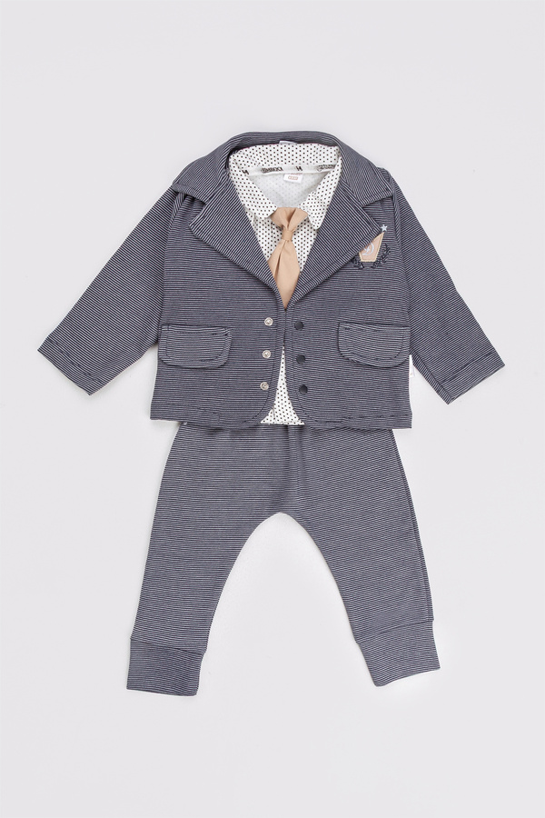 ZİMBOO KRAVAT AKSESUARLI ERKEK BEBEK CEKET 3 LÜ TAKIM