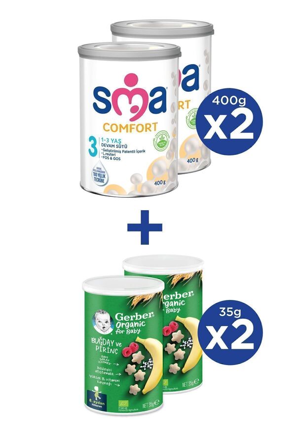 SMA Comfort 3 1-3 Yaş Devam Sütü 2x400g Gerber Organıc Buğday Ve Pirinçli Atıştırmalık 2x35g