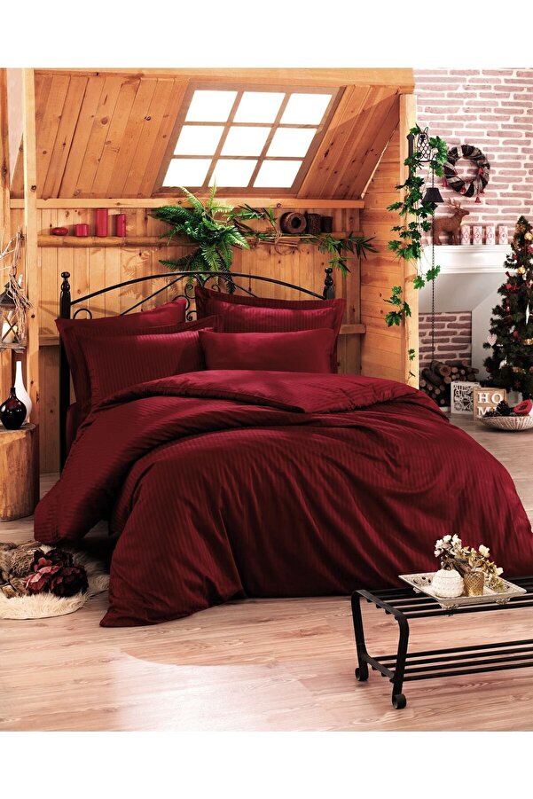 CAQQA Premium Bordo Çift Kişilik Saten Nevresim Takımı