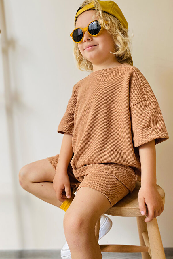 hepbaby Tarçın, Waffle Dokulu Şortlu Çocuk Takım Hb23990