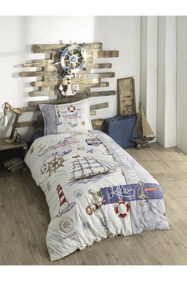 Clasy-Ranforce 100% Cotton Single Duvet Cover Set Sailife V1 Blue 1