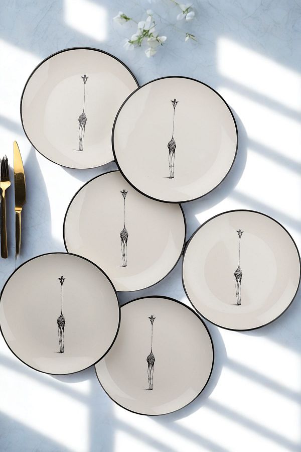 Manaferra-Giraffe Giraffe 6 Piece Ceramic 21 cm Cake Plate 1