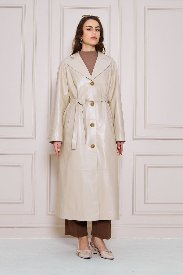 By Marki Marki Women's Genuine Leather Trench Coat – Beige