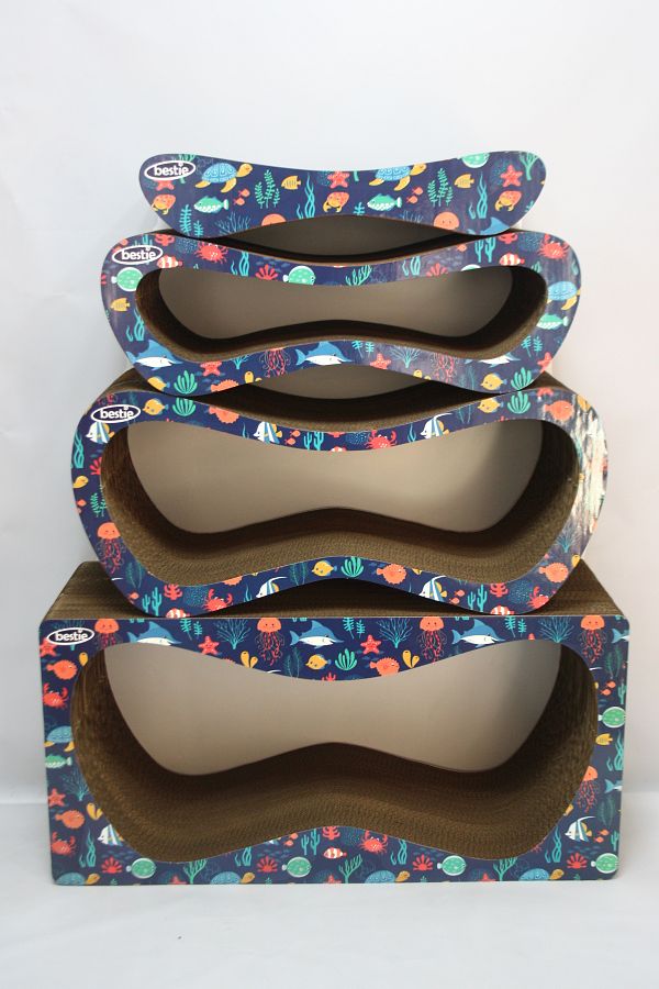 Bestie-Set of 4 - Cat Scratching Sofa Cardboard Cat Scratching Horizontal Scratching - Fish Pattern 1