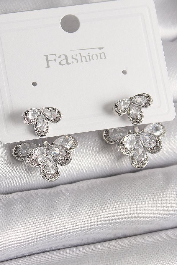 MBB ETİCARET-Brass Silver Color Zircon Stone Drop Model Women's Earrings - Tj-Bkp9940 1
