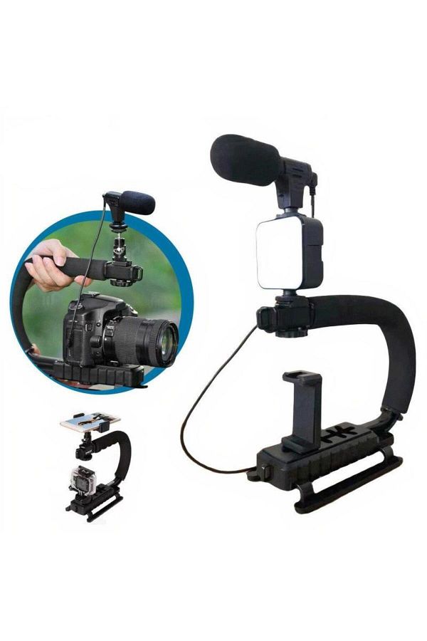 Dexia-Vlogging and podcast kit - stabilizer for phone or camera, with tripod, LED light 1