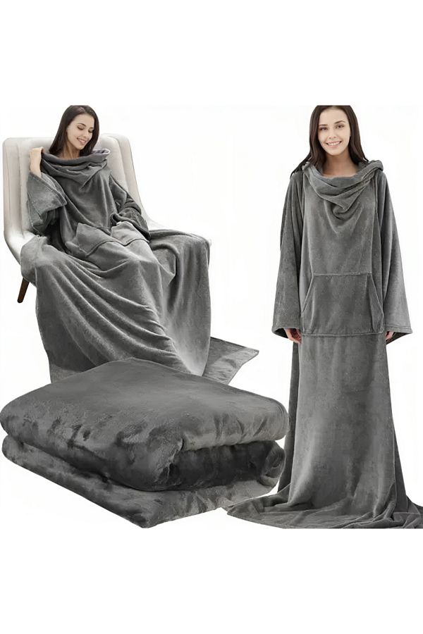 ideal STORE-idealSTORE Blanket with Sleeves, Dimensions 180 x 210 cm, Made of Soft and Comfortable Premium Material 1