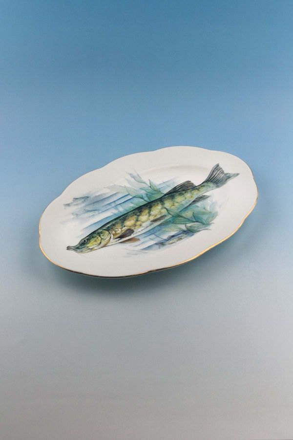 Bursa Porselen Dekor-Fish Gold Gilded Porcelain Boat Plate 1