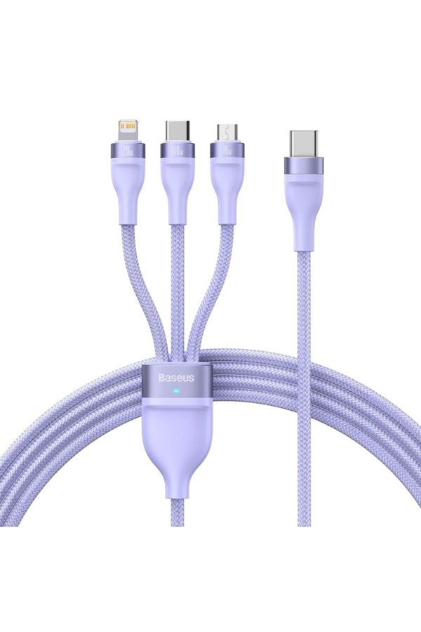 Baseus-Cablu de încărcare/date 3 în 1 USB la Tip-C, Lightning, Micro-USB, 100W, 1,5 m, Flash Series 2, Mov 1