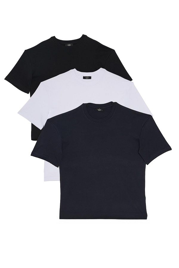 Tudors-Unisex 3-Pack Navy-White-Black Oversize Wide Cut 100% Cotton Basic Crew Neck T-Shirt 1