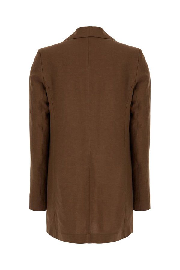 PLAIN-Brown Open Jacket With Shawl Collar In Linen And Viscose Woman 1