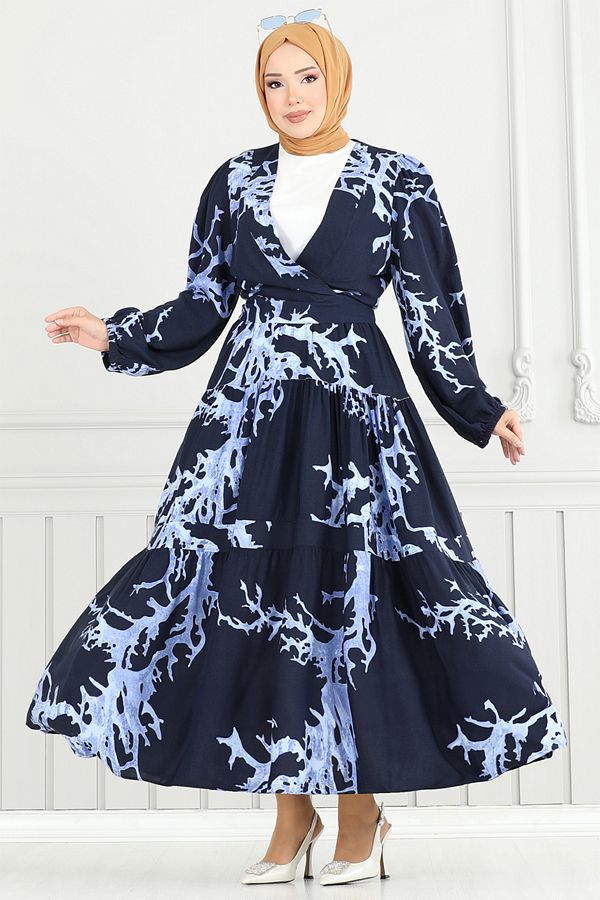 ModaMerve-Tie Waist Viscose Suit 843Ozr1047-M Indigo&Laci 1