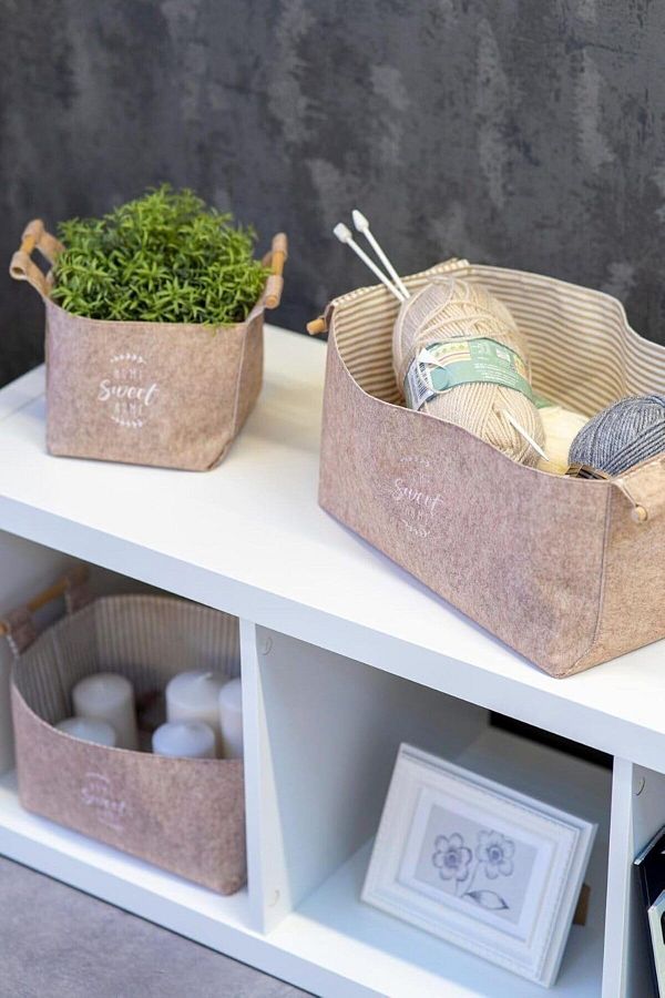 Mena Rise-Şirinshop Felt Board Handle Organizer Basket - Multi-Purpose Storage Organizer Box Maxi Brown 1