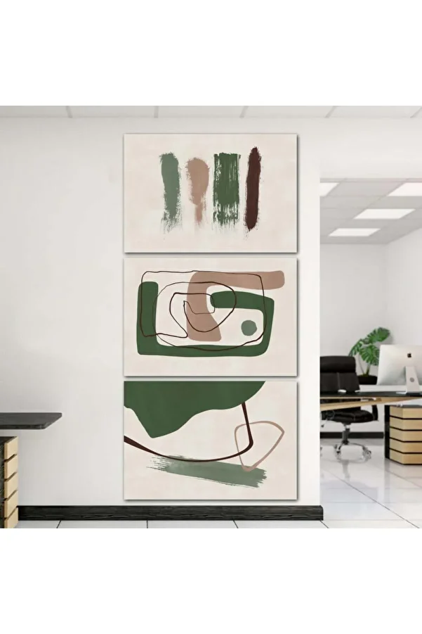 Marktna-Three abstract canvas panels with a hollow silver frame 1